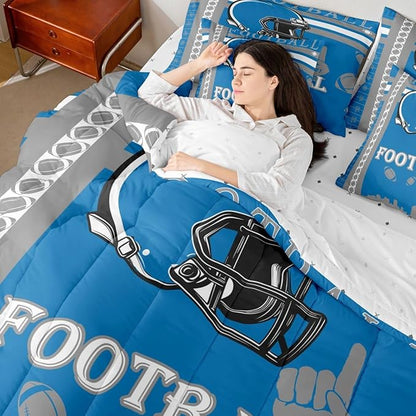 Feelyou Football 7 Pieces Comforter Sets Full Size Rugby Sports Bedding Set for All Season Football City Bed in a Bag with Comforter, Sheets, Pillowcases & Cushion Cover