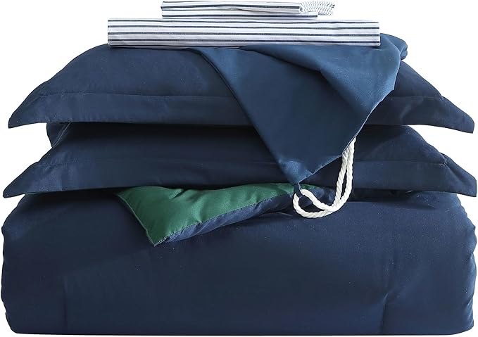 Nautica - Twin/Twin XL Comforter Set, Reversible & Ultra-Soft Bedding, Deep Pockets, 5 Piece Bonus Bed Set with Matching Bed Sheets, Pillowcase, & Tote Bag (Captain's Blue/Green)