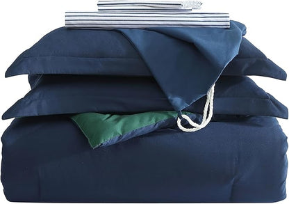 Nautica - Twin/Twin XL Comforter Set, Reversible & Ultra-Soft Bedding, Deep Pockets, 5 Piece Bonus Bed Set with Matching Bed Sheets, Pillowcase, & Tote Bag (Captain's Blue/Green)
