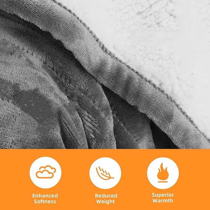 RAINOVA Heated Blanket Electric Throw, Electric Blanket-50''x60'', Soft Heating Blanket, 10-Level Heating, 10-Hour Auto-Off, Gifts for Parents and Elders, Gray, ETL & FCC Certified