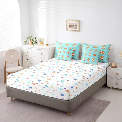 Feelyou Kids Fox Comforter Set Full Size 7 Pcs Girls Cute Fox Comforter Bed in a Bag Wild Animal Bedding Set for Boys Toddler Cartoon Fox Bed Set with Sheets, Pillowcases, Pillow Covers