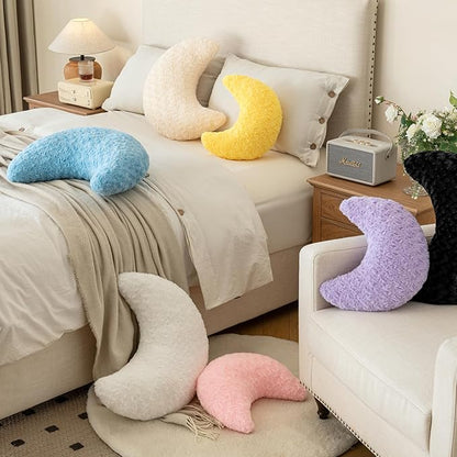 Moon Pillow, Decorative Throw Pillow with Soft Plush for Couch Bed, Cozy Moon Decorative Pillows for Bedroom Living Room, Home Décor Comfort Gift (Black, 14.9 Inches)