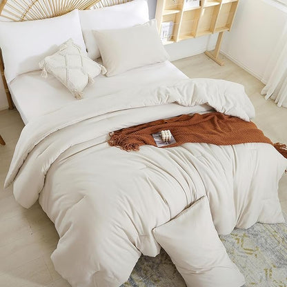 weigelia Beige Comforter Queen Size 3PCS Bed Comforter with 2 Pillowcases - Ligtweight Soft Solid All Season Queen Comforter Bed Set - Boho Aesthetic Bedding Set for Men and Women