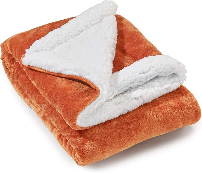 Genteele Sherpa Throw Blanket Super Soft Reversible Ultra Luxurious Plush Blanket, 40 x 50 inches, Burnt Orange/White