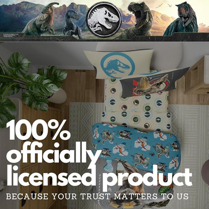 Jurassic World Rebirth Kids Bedding Super Soft Cozy Microfiber Comforter and Sheet Set, 4 Piece Twin Size, (Officially Licensed Product) by Franco