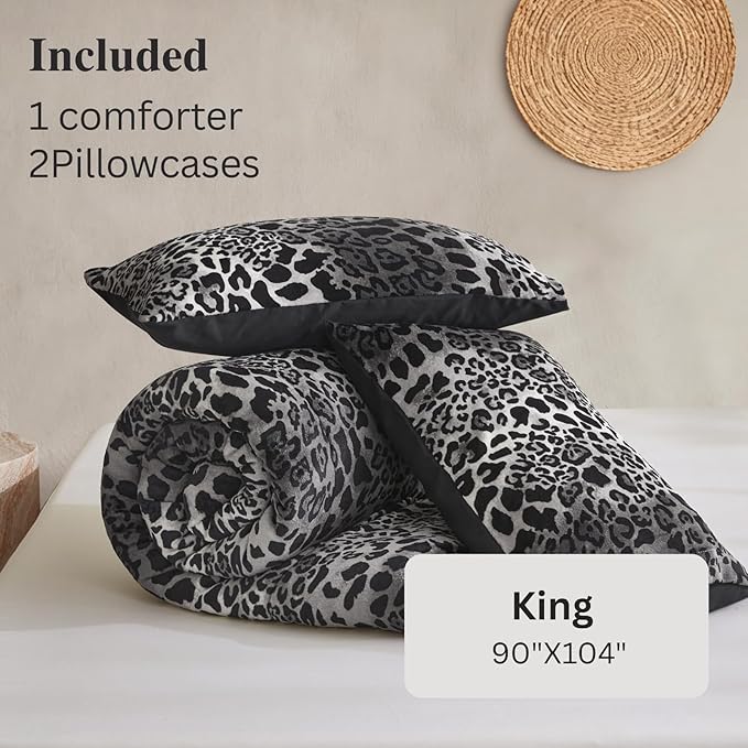 Petrichor Leopard Velvet Flannel Queen Comforter Set-Cheetah Print Western Blanket,Luxury Fuzzy Heavy Bedding Set, 3 Pieces Plush Winter Bed Set with Comforter (90"x104") & 2 Pillow Shams (20"x36")