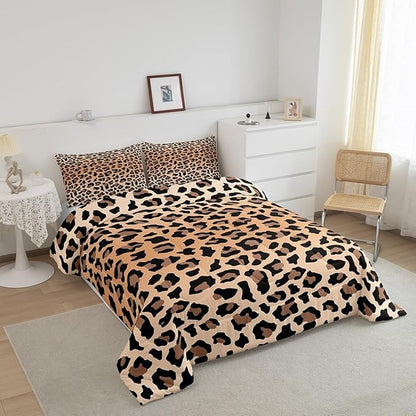 Feelyou Leopard Bedding Set Cheetah Comforter Set for Kids Boys Girls Teens Room Decor Animal Print Comforter Twin Size Safari Duvet 2Pcs