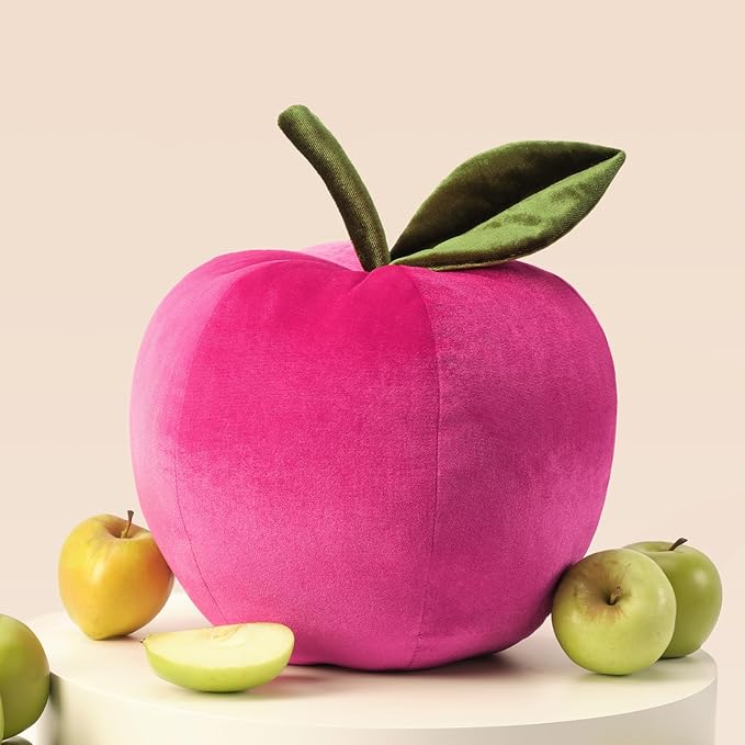 Ashler Apple Shaped Throw Pillow, Luxury Velvet Throw Pillow, Cute Apple-Shaped Cushion, Fun Home Decor for Sofa, Chair, Bedroom, Pink, 11x9.5IN