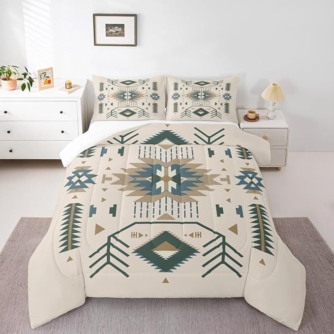 American Southwest Comforter Set Queen Size Indian Tribal Aztec Style Bedding Set for Kids Teens Adults Women Bedroom Decor Geometric Abstract Arrow Quilt Set Boho Beige Duvet Insert 3pcs
