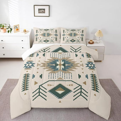 American Southwest Comforter Set Twin Size Indian Tribal Aztec Style Bedding Set for Kids Teens Adults Women Bedroom Decor Geometric Abstract Arrow Quilt Set Boho Beige Duvet Insert 2pcs