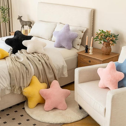 Star Pillow, Decorative Throw Pillow with Plush for Couch, Cute Decor Pillows for Bed, Aesthetic Star Shaped Pillow Fun Cushion for Sofa Living Room (Pink, 14.9 Inches)