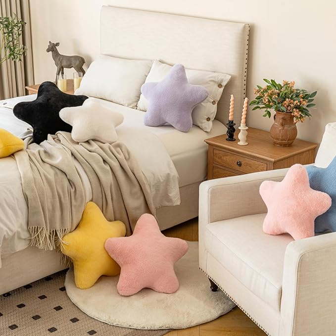 Star Pillow, Decorative Throw Pillow with Plush for Couch, Cute Decor Pillows for Bed, Aesthetic Star Shaped Pillow Fun Cushion for Sofa Living Room (Goose Yellow, 14.9 Inches)