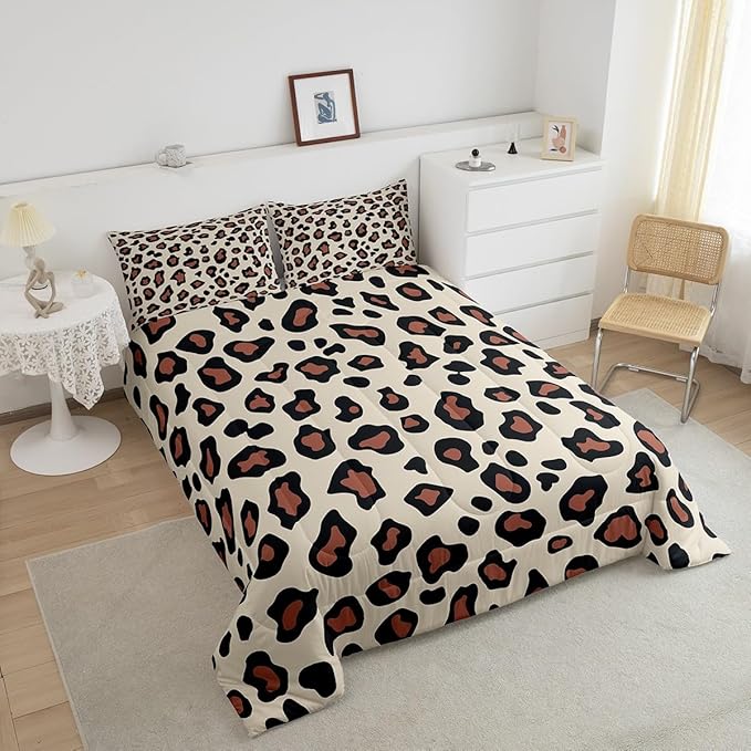 Feelyou Leapord Comforter Set Full Size Leopard Print Comforter for Boys Girls Teens Cheetah Print Bedding Set Morden Duvet Set Room Decor Pale Brown Quilt Set