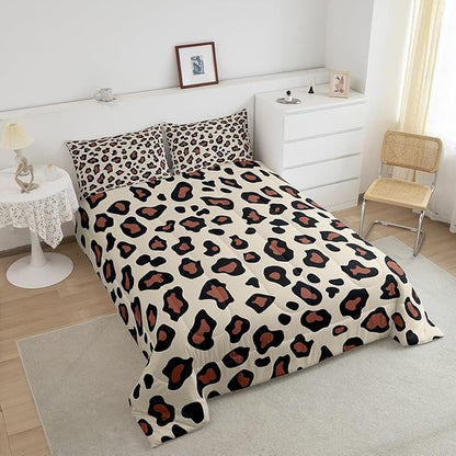 Feelyou Leapord Comforter Set Full Size Leopard Print Comforter for Boys Girls Teens Cheetah Print Bedding Set Morden Duvet Set Room Decor Pale Brown Quilt Set