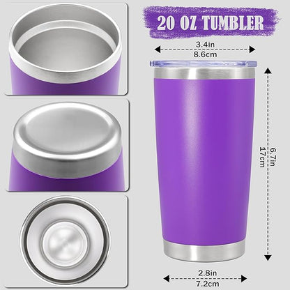 20 oz Tumbler Coffee Travel Tumblers Bulk with Lid Stainless Steel Double Wall Vacuum Insulated Mug Powder Coated Cups fit Car Cupholder for Hot and Cold - Purple, 12Pack