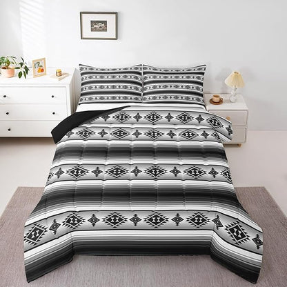 Erosebridal Rustic Farmhouse Bedding Comforter Sets Queen Boho Stripes Aztec Bedding Set Vintage Bohemian Mexican Comforter Set for Kids Adults Ethnic Southwest Tribal Bed Set Country Cabin Decor