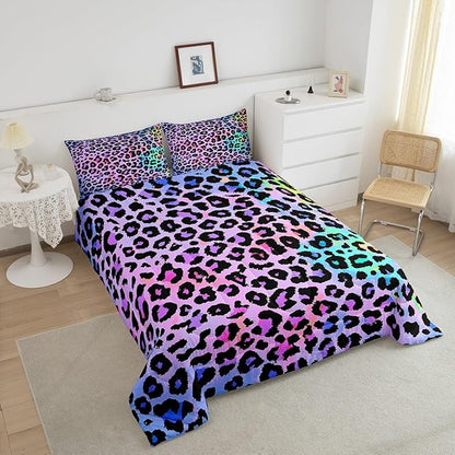 Women Cheetah Printed Bedding Comforters Twin Size, Colorful Leopard Printed Comforter Set Africa Leopard Pattern Decorative for Girls Woman, Soft Microfiber Down Comforter with 1 Pillow Sham