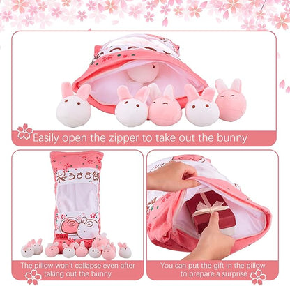 Juexica Cute Bunny Plush Pillow Kawaii Stuffed Animal Pink Soft Rabbit Throw Pillow Removable Animal Toys Gifts for Room Decorations