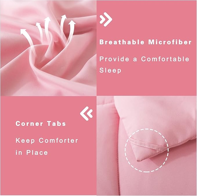 DOWNCOOL Full Size Comforter Sets -All Season Bedding Comforters Sets with 2 Pillow Cases -3 Pieces Bed Set Down Alternative Comforter Set -Pink Bedding Sets Full(82"x86")