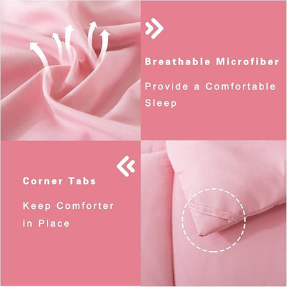 DOWNCOOL Twin Comforter Set -All Season Bedding Comforters Sets with 1 Pillow Case -2 Pieces Bed Set Down Alternative Comforter Set -Pink Twin Bedding Sets(64"x88")