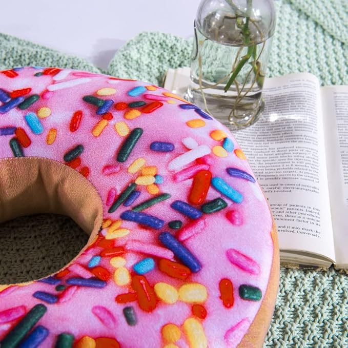 HYSEAS Round Throw Pillow 14 Inch Pink Donut, 3D Digital Print Decorative Comfortable Soft Plush Funny Food Shaped Pillow Light Weight Seat Pad Cushion for Couch, Chair, Floor, Sofa