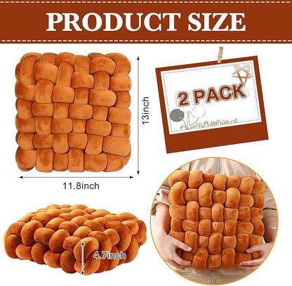 Wenqik 2 Pcs Knot Pillows Square Knotted Plush Throws Soft Accent Pillows Decoration Cushion for Couch Home Office Living Room Bedroom Bed Sofa Decor, 12'' x 13''(Caramel,Crystal Velvet)