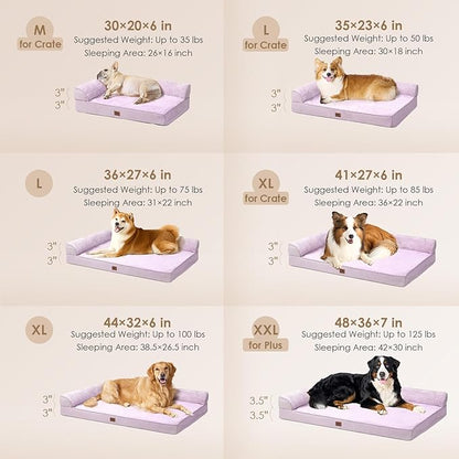 EHEYCIGA Extra Large Dog Bed Othorpedic, Memory Foam XL Dog Bed with Washable Removable Cover, Waterproof Pet Sofa Couch XLarge Size Dogs with Nonskid Bottom, 44x32x6.5, Lilac