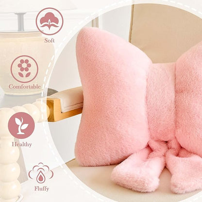 Bowknot Pillow Pink Cute Bow Decorative Throw Pillows 16" Aesthetic Home Decor Bow Cushions Butterfly Knot Plush Pillow for Bedroom Couch