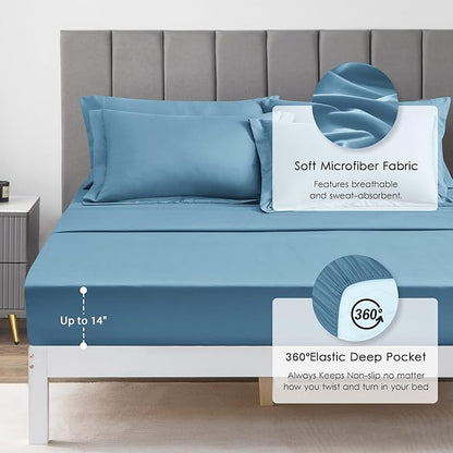 Love's cabin Queen Comforter Set Misty Blue, 7 Pieces Queen Bed in a Bag, All Season Bedding Sets with 1 Comforter, 1 Flat Sheet, 1 Fitted Sheet, 2 Pillowcase and 2 Pillow Sham