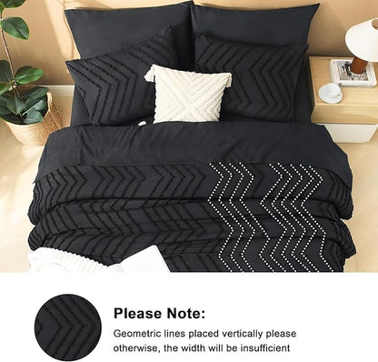 Litanika California King Comforter Set with Sheets Black - 7 Pieces Bed in a Bag Cal King Boho Tufted Complete Bedding Sets with Comforter, Sheets, Pillowcases & Shams
