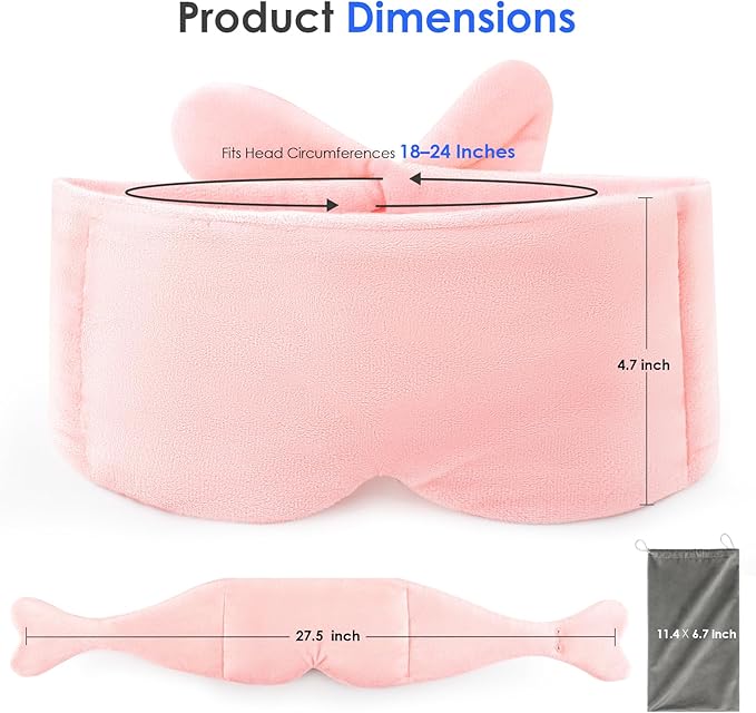 Weighted Eye Mask for Sleeping, Soft Minky Sleep Mask for Side Sleeper with Adjustable Buckle, 100% Blackout Design, Ideal for Meditation, Relaxation and Travel, Includes Storage Pouch (Pink)