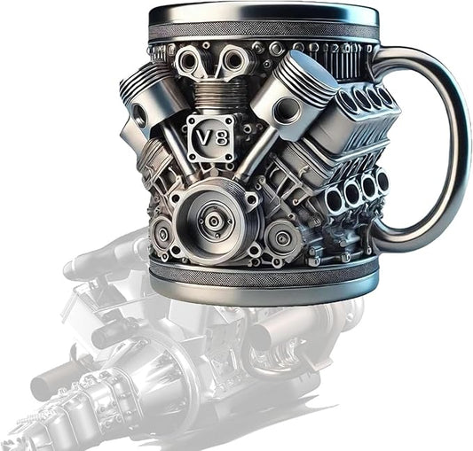 V8 Engine Coffee Mug, V8 Coffee Mug for Car Enthusiast, V8 Engine Mug Stainless Steel Cup Creative Design Decoration (Retro)