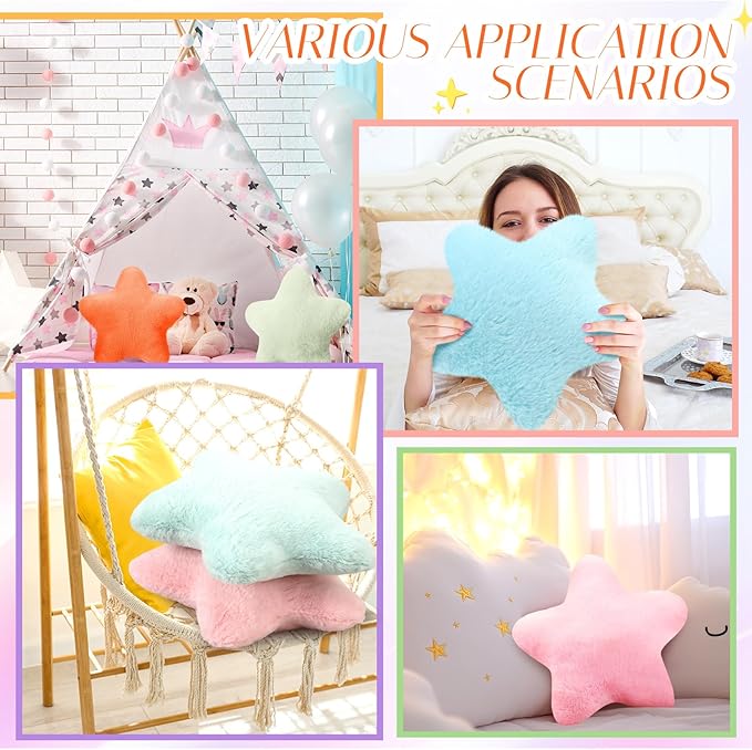 8 Pack Star Shaped Throw Pillow Gifts Decorations Mix Various Color Star Plush for Bed Sofa Cute Throw Pillow Plush for Floor Room Sleepover Bedroom Living Room(Classic)