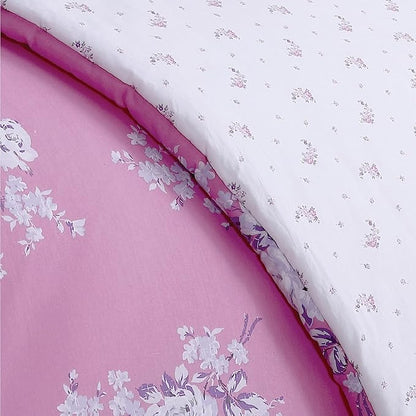 Shabby Chic® - Queen 3-Piece Comforter Set, Reversible Cotton Bedding with Matching Shams, Elegant Floral Home Decor for All Seasons (Brynn Pink, Queen)