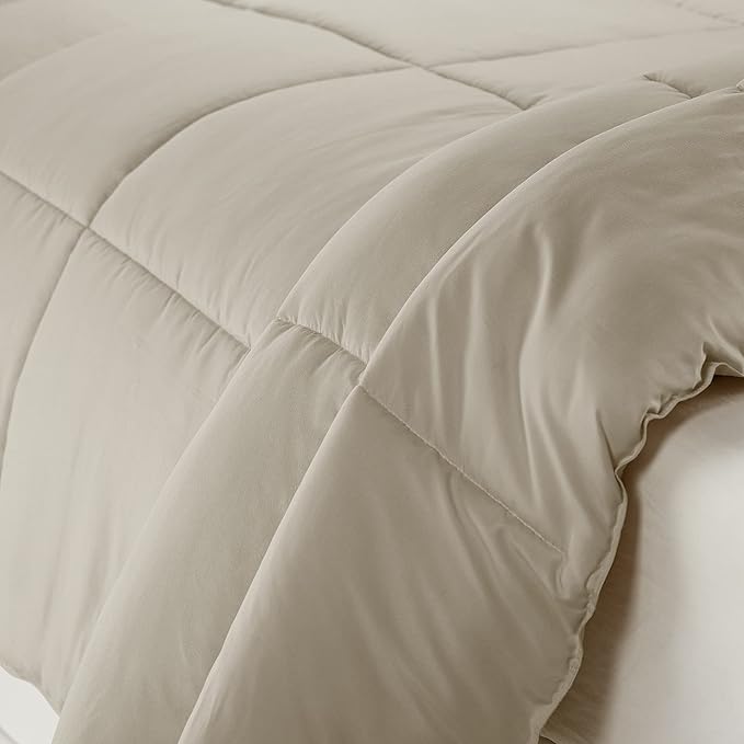 SERTA Simply Clean Ultra Soft Hypoallergenic Solid 3 Piece Comforter Set, Full/Queen, Khaki
