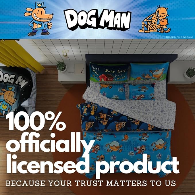Franco Dog Man Supa Book Kids Bedding Super Soft & Cozy Reversible Microfiber Comforter and Sheet Set with Sham, 7 Piece Full Size, (Officially Licensed Product)