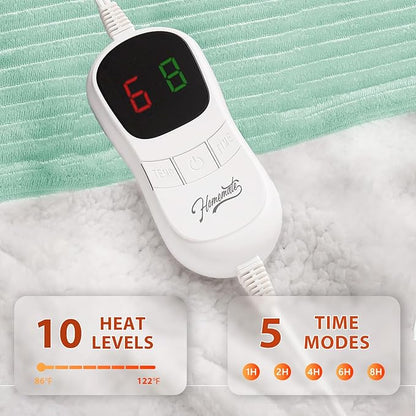 Homemate Electric Heated Blanket Twin Size - 62"x84" Heating Blanket Twin Size 1/2/4/6/8 Hours Auto-Off 10 Heat Level Over-Heat Protection Soft Flannel Sherpa ETL Certification