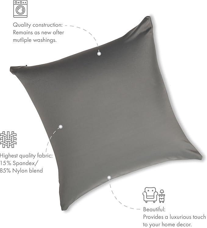 PILLOWY 12"x20" Throw Pillowcases (Cover Only) - 85/15 Nylon, Spandex - Luxurious, Silky, Stretchy & Soft - 1Pcs Solid Color - A Perfect Choice for Couch Chairs Sofa Bed Adult/Kids Bedroom, Dark Grey