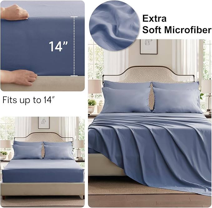 Anluoer Grayish Blue King Comforter Set 7 Pieces, Bed in a Bag with Sheets, All Season Bedding Sets with 1 Comforter, 2 Pillow Shams, 2 Pillowcases, 1 Flat Sheet, 1 Fitted Sheet