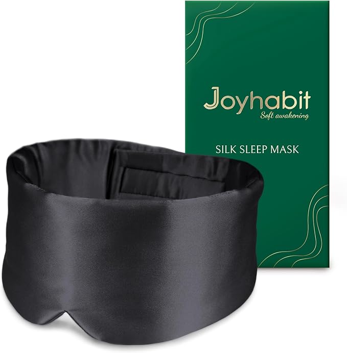 Joyhabit Silk Sleep mask | 100% Mulberry for Women Men Ultra Soft Blackout Eye Cover with Adjustable Band, Breathable No Eye Pressure, Ideal for Sleep, Travel, Naps & Meditation, Classic Black
