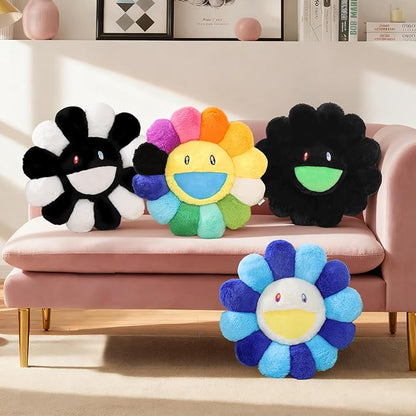 Flower Pillow,Flower Shaped Throw Pillow,Cute Smiley Face Floor Cushions,Colorful Sunflower Plush Pillows,Valentines Day Decorative Pillows for Bedroom,Sofa,Dorm (Black and White,23.6In)