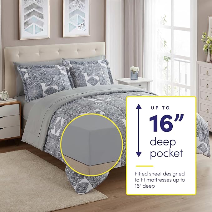 Sweet Home Collection 7 Piece Comforter Set Bag Solid Color All Season Soft Down Alternative Blanket & Luxurious Microfiber Bed Sheets, Tulsa, King