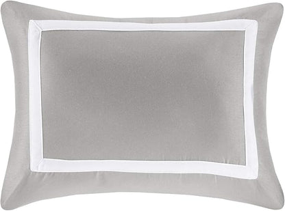 Madison Park Heritage Comforter Quilt Combo Set - Modern Luxury Design, All Season Down Alternative Bedding, Matching Shams, Decorative Pillows, King/Cal King(104"x92"), Color Block Grey 8 Piece