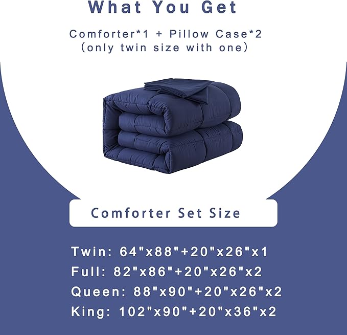 DOWNCOOL Queen Comforter Set -All Season Bedding Comforters Sets with 2 Pillow Cases -3 Pieces Bedding Sets Queen -Down Alternative Navy Comforter Set for Queen Size Bed(88"x92")