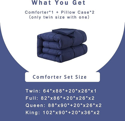 DOWNCOOL Queen Comforter Set -All Season Bedding Comforters Sets with 2 Pillow Cases -3 Pieces Bedding Sets Queen -Down Alternative Navy Comforter Set for Queen Size Bed(88"x92")
