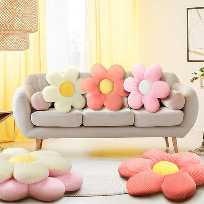 Sratte 3 Pcs Flower Pillows Flower Shaped Throw Pillows Cute Daisy Plush Pillow Decorative Floor Pillow Seat Cushion for Bedroom Home Sofa Chair Couch Decor(Vivid Colors,16")