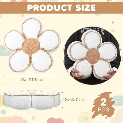 Menkxi 2 Pack Flower Pillows Cute Flower Shaped Pillows Daisy Pillow Throw Soft Floor Cushion for Living Room Bedroom Sofa Couch Winter Warm Decoration 15.7 Inch(White)