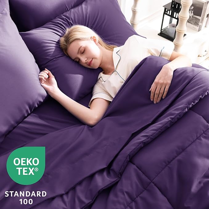 CozyLux Full Size Comforter Sets Purple, 7 Pieces Bed in a Bag, Purple Comforter Full Size, All Season Bedding Sets with Stitch Quilted Comforter, Flat Sheet, Fitted Sheet, Pillowcases