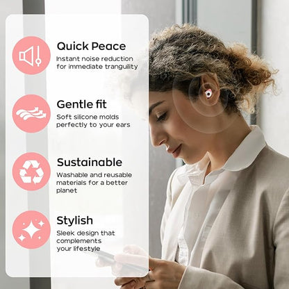 Dison Ear Plugs for Sleeping, Reusable Earplugs for Noise Reduction Silicone Hearing Protection Ear Plugs with 6 Ear Tips Pink