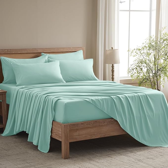 King Size Sheets Set - 6 Piece Luxuriously Soft & Cooling Sheets King Size - Ultra Soft 16" Deep Pocket King Sheet Set - Fitted Sheet & Pillowcase Sets (King Spa Blue)